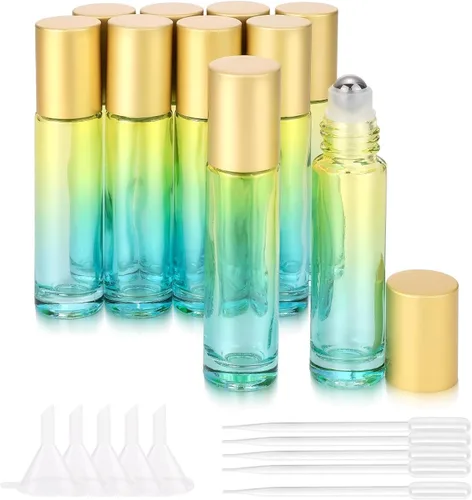 Miniatura 9 de Paquete de 10 botellas de vidrio de 0.3 fl oz para aceites esenciales, botellas enrollables de acero inoxidable, botella vacía para aceite