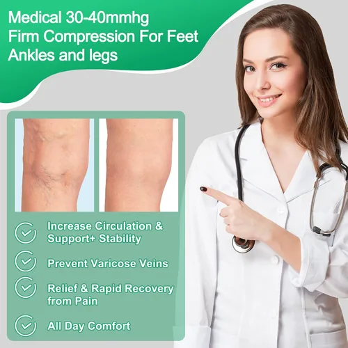 Miniatura 4 de Supervitae 2 pares de calcetines de compresión de 30-40 mmHg para hombres y mujeres, calcetines de compresión extra firmes con punta cerrada