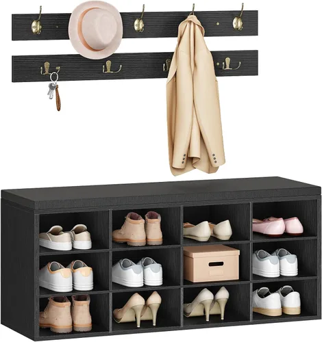 Miniatura 9 de HOOBRO Shoe Storage Bench with Cushion, 39.4" L Entryway Bench with 12 Cubbies, Entryway Hall Tree with Storage, Cubby Shoe Rack Bench with Coat