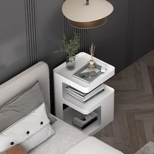 Miniatura 4 de Mesa auxiliar, mesa auxiliar moderna, mesita de noche de metal, mesita de noche, mesa decorativa de 3 niveles con almacenamiento para dormitorio