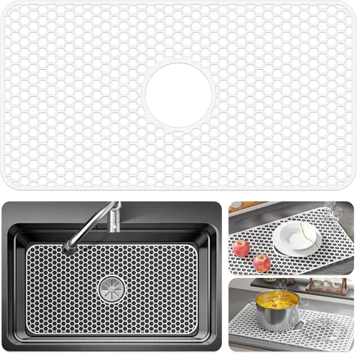 Miniatura 39 de Bestjing Tapete de silicona para fregadero - Protectores para fregadero de cocina con drenaje central, accesorio de rejilla de cocina de 26" x 14