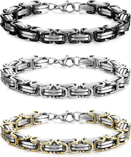 FIBO STEEL - Pulsera para hombre cadena de eslabones de acero inoxidable 2piezas 8mm para hombre, pulseras bizantinas, 8.0-9.1pulgadas