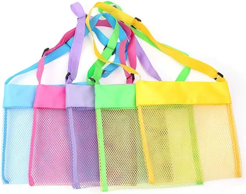 COTDINFORCA 5 bolsas de playa de malla colorida Sand Away portátil, plegable, con correas de transporte ajustables, bolsa de almacenamiento de