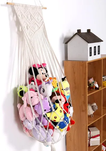Miniatura 3 de Hamaca de animales de peluche, red para colgar en la pared para almacenamiento de animales de peluche, soporte de juguetes de macramé, exhibición