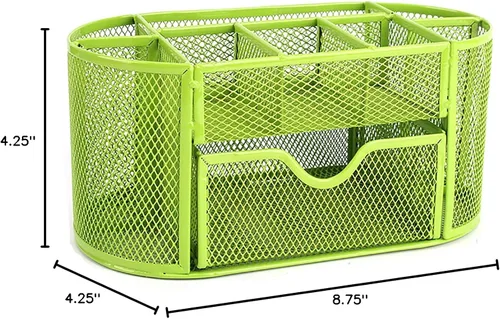 Miniatura 8 de VANRA Organizador de suministros de escritorio de malla de metal, organizador de suministros de oficina, 8 compartimentos con cajón (verde)