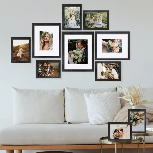 Miniatura 3 de SESEAT Marcos de Fotos Collage, Juego de Marcos de Pared para Galería con Marcos de 11x14, 8x10, 5x7, 4x6 en Acabado de Madera de Grano Negro, Juego