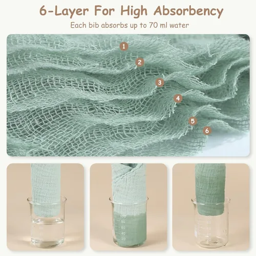 Miniatura 4 de Yoofoss Baberos de muselina para bebé, paquete de 10 unidades, 100% algodón orgánico, 6 capas, suaves y absorbentes, baberos bandana babear