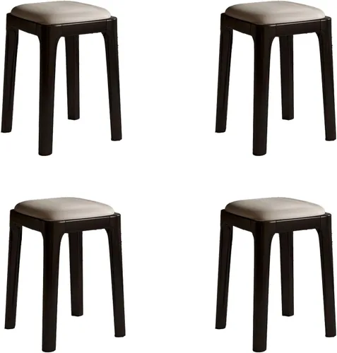 Miniatura 11 de Wooden Dining Chairs Backless,Kitchen Chairs Stool Stackable,Dining Room Chair with PU Leather Cushion,Square Living Room Chair for Kitchen, Dining