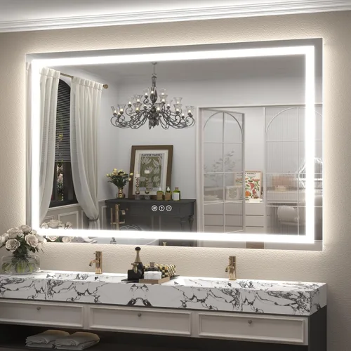 Miniatura 31 de 40x32 Espejo LED inteligente para baño, espejo de tocador regulable con luces, espejo de maquillaje retroiluminado y frontal para pared, antivaho