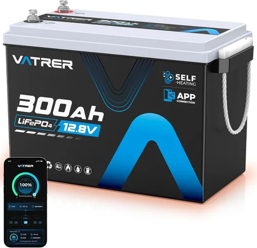 VATRER POWER Batería de litio de 12 V 300 AH con autocalentamiento y monitoreo de aplicaciones, batería LiFePO4 de ciclo profundo, corte de baja y