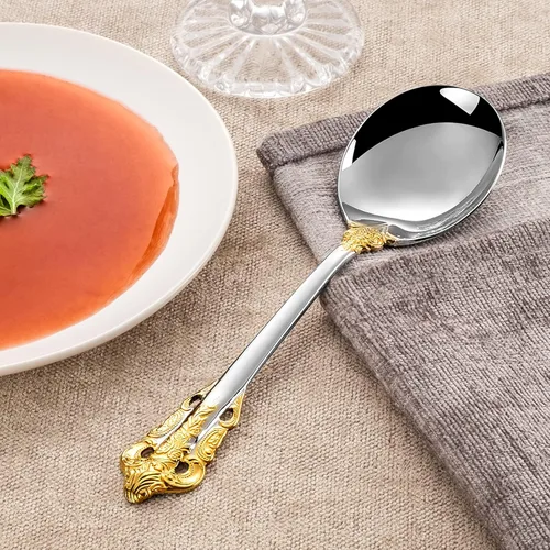 Miniatura 4 de KEAWELL Juego de 4 cucharas redondas para sopa, acero inoxidable 18/10, cuchara de caldo de lujo, apta para lavavajillas, pulido de espejo fino