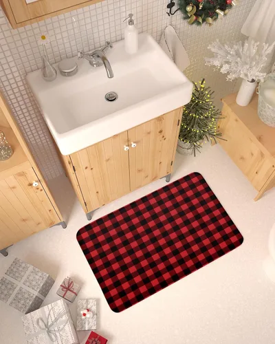 Miniatura 6 de Tapetes de Navidad para Exteriores/Interiores con Patrón Rústico de Cuadros de Búfalo Rojo y Negro Antideslizantes, Tapete de Bienvenida para Puerta