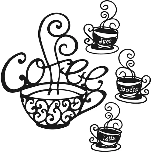 4 piezas de taza de café de metal decoración de pared de cafetería, decoración de pared temática de cafetería, decoración de pared vintage para