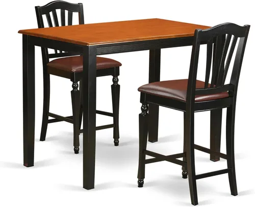 Miniatura 13 de East West Furniture YACH3-BLK-C - Juego de mesa de comedor de 3 piezas de altura para mostrador de cocina contiene una mesa de comedor rectangular