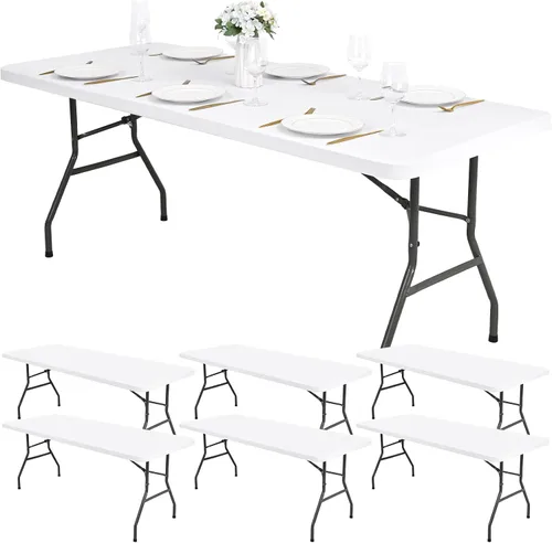 Miniatura 19 de Paquete de 6 fundas de tela elástica para mesa, color beige, para mesas de 8 pies, protector de mantel rectangular universal lavable y elástico