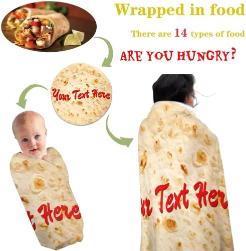 Miniatura 3 de Manta de tortilla redonda personalizada con nombre y texto, manta de comida personalizada, regalos novedosos, mantas suaves personalizadas