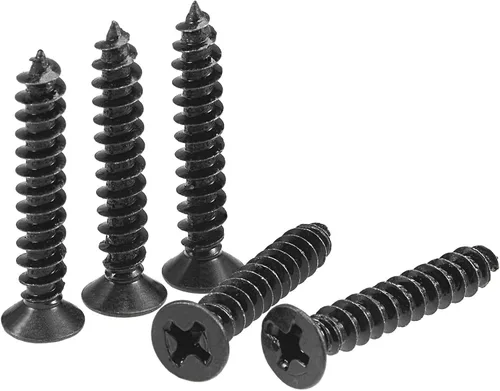 Miniatura 16 de uxcell M3.5 x 12mm Tornillos para madera con cabeza plana Phillips de acero al carbono autorroscantes negros 200 piezas