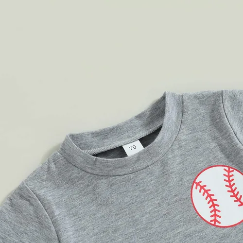 Miniatura 5 de Conjunto de 2 piezas de camiseta y pantalones cortos de béisbol con estampado de letras para bebé niño