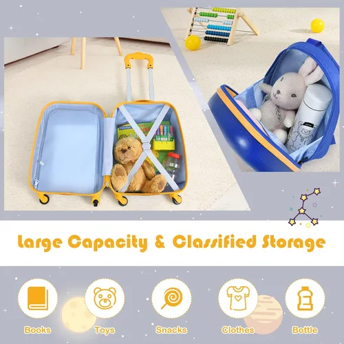 Miniatura 5 de Goplus Equipaje para niños, 2 piezas, 12 y 16 pulgadas, juego de equipaje de mano para niños con 4 ruedas giratorias, maleta ligera con ruedas