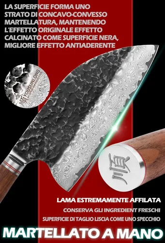 Miniatura 4 de YOUSUNLONG Cuchilla híbrida resistente para carne al aire libre, 8 pulgadas, Damasco martillado natural de madera de nogal con cuero Nuez