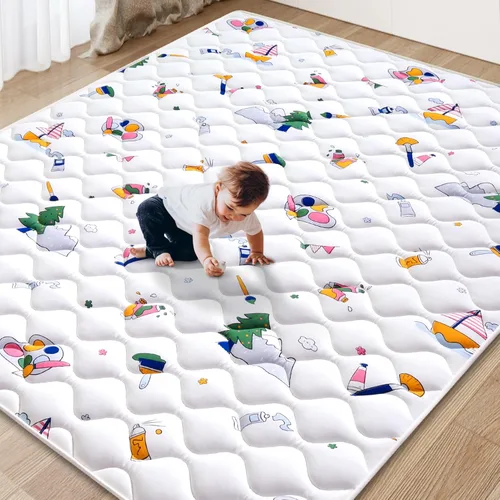 Miniatura 11 de Tapete de espuma de alta densidad para bebé, 47 x 47 pulgadas, grueso, de una pieza, cómodo y suave, antideslizante, lavable a máquina, tapete
