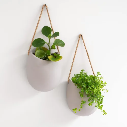 Kazai. Macetas de Pared -Ellie- | Macetas Colgantes de Cerámica 2 Piezas | Decoración de Pared para Interiores, Balcón y Jardín | Gris Claro (Mate)