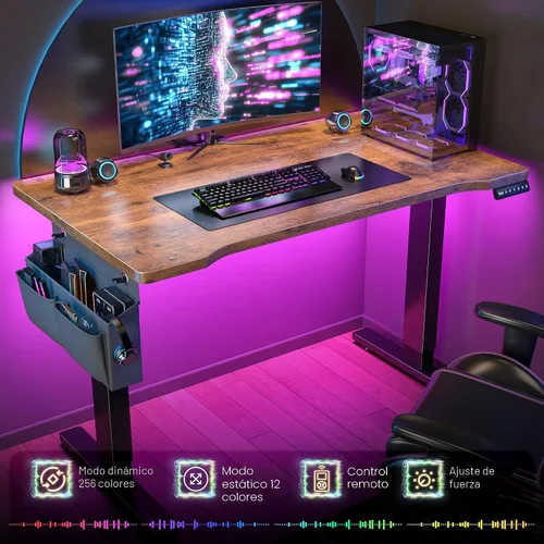 Miniatura 7 de EnHomee Escritorio para juegos con luces LED, escritorio de computadora eléctrico ajustable de altura de pie con 3 memorias preestablecidas