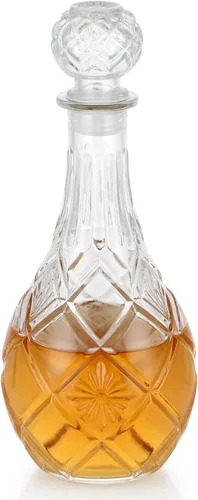 Miniatura 10 de MDLUU Decantador de vidrio con tapón hermético, botella de licor de 25.3 onzas líquidas para vino, whisky, brandy, vodka (flor grabada)