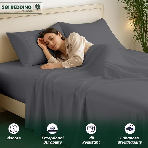 Miniatura 3 de SGI bedding Juego de sábanas tamaño matrimonial de lujo de 4 piezas, 100% viscosa de bambú cultivada orgánicamente, ultra suave, refrescante