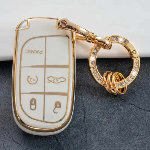 Miniatura 6 de Gematay Compatible con llavero de Jeep, funda para llave de automóvil para Grand Cherokee Renegade Wrangler, accesorios color blanco