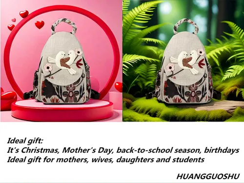Miniatura 106 de HUANGGUOSHU Mochila de algodón tejida de algodón bohemio con bordado de lona estilo bohemio con múltiples bolsillos retro linda mochila cartera