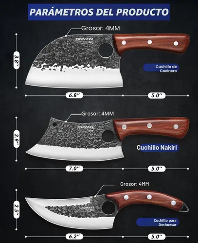 Miniatura 6 de Topfeel Juego de cuchillos de carnicero de 3 piezas, cuchillos de chef serbios forjados a mano y cuchilla de carnicero y cuchillos vikingos, juego