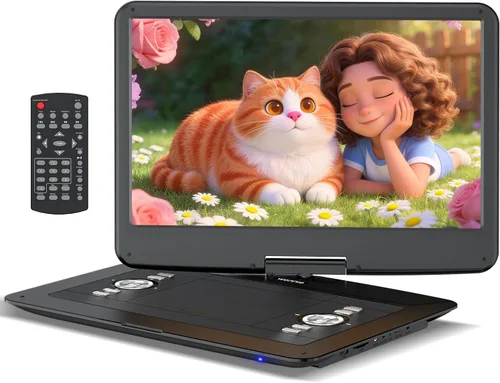WONNIE Reproductor de DVD portátil de 17.9 pulgadas con pantalla giratoria HD de 15.4 pulgadas, batería recargable de 6 horas, reproductor de DVD
