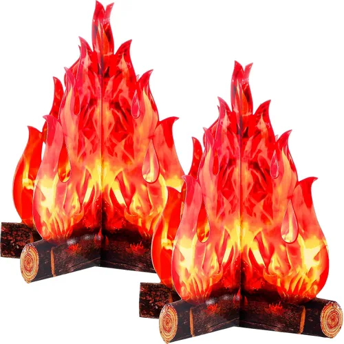 Miniatura 9 de Boao 2 juegos de fuego falso, llama falsa, decoración de campamento, pieza central de fogata de cartón 3D, llamas artificiales, decoración de fiesta