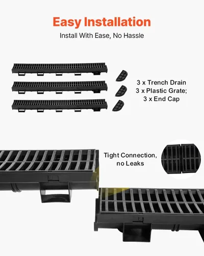 Miniatura 3 de VEVOR Sistema de Drenaje de Trinchera Paquete de 3, Drenaje de Canal con Rejilla de Plástico 5.7 x 3.1 pulgadas Zanja de Drenaje HDPE, Vía de Agua
