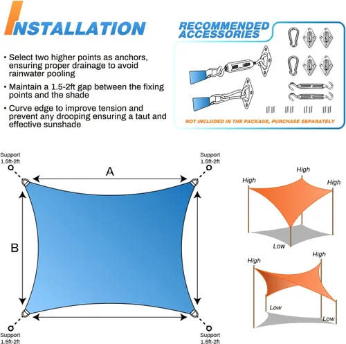 Miniatura 7 de TANG Toldo tipo vela rectangular de 16' x 20', con bloqueo UV, para exteriores, toldo de sol para patio, tela para sombra cuadrada para porche