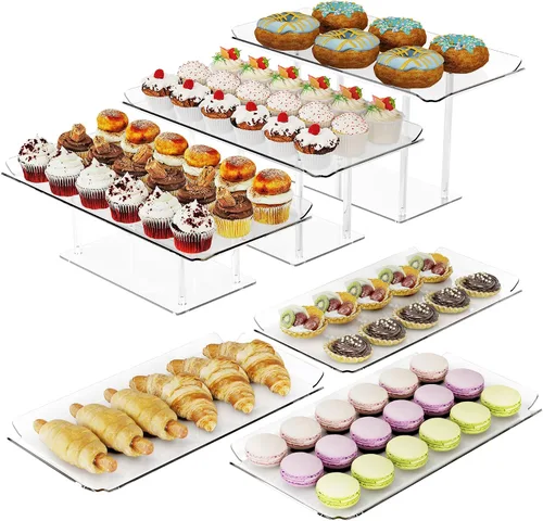 Miniatura 8 de HeiMma Juego de 5 exhibidores de mesa de postre, soportes de exhibición de postres de acrílico transparente para cupcakes, postres, pastelería