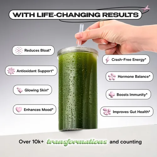 Miniatura 7 de Kiala Nutrition Super Greens en polvo, espirulina, polvo orgánico de superalimentos verdes que apoya la salud intestinal, deshinchazón para mujeres