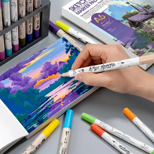 Miniatura 6 de TRANSON 2 Pack A6 Mini Sketchbook Marker Pad, 80lb/120gsm Heavyweight Art Paper, No Bleed Through, 100 Sheets/200 Pages 4.13"x5.83" for Drawing &