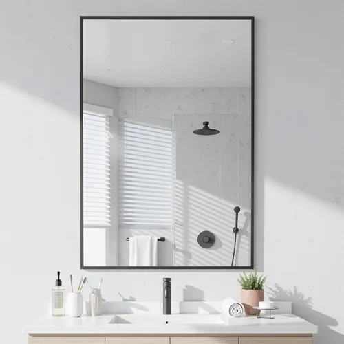 Miniatura 21 de Antok Espejo de baño con marco de metal negro de 22 x 30 pulgadas, espejo de pared con esquinas redondas, espejo de tocador para sobre el fregadero