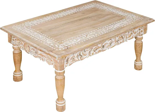 Miniatura 10 de Mesa de café rectangular de madera con talla Jali, mesa de café estilo granja, mesa rústica central, estilo de mediados de siglo, muebles rústicos
