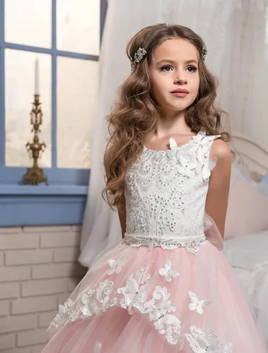 Miniatura 3 de Vestido de niña de flores, para niñas con cuentas y encaje, traje para certámenes.