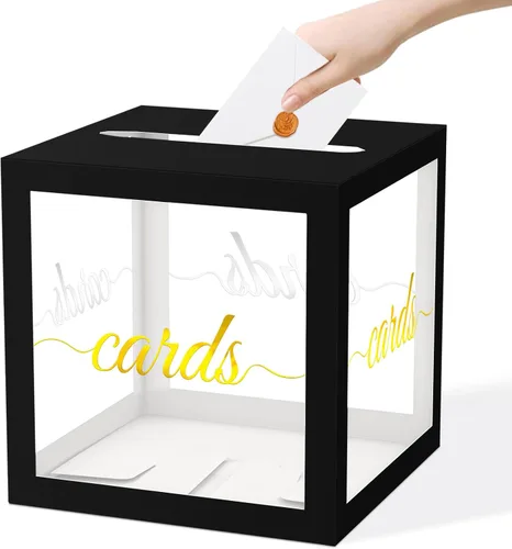 Miniatura 13 de QISOLIY Caja Negra para Tarjetas Cajas de Tarjetas de Boda para Recepción Portador de Caja de Tarjetas de Regalo Caja de Dinero para Graduaciones