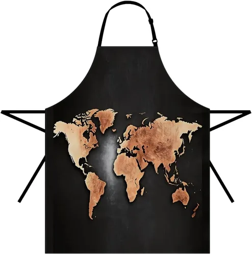 Moslion Delantal de mapa de pared de 31 x 27 pulgadas, estilo vintage, color marrón, mapa del mundo, cocina, cocinera, camarera, babero con cuello