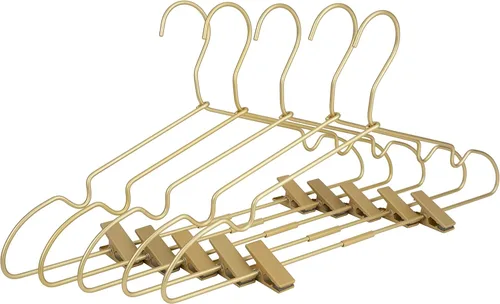 Perchas de metal dorado mate de 16.5 pulgadas de alta calidad, perchas resistentes para faldas, estante de metal para pantalones antideslizantes,