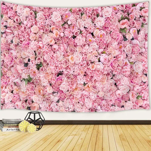 Miniatura 7 de JAWO Alfombra Floral de Sakura Rosa, Tapiz para Colgar en la Pared, Árbol de Flores de Cerezo en Primavera, para Dormitorio, Sala de Estar