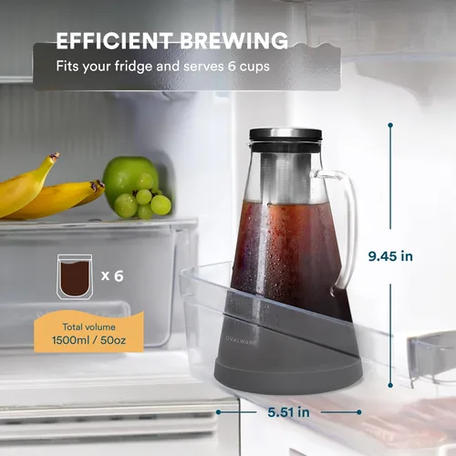 Miniatura 2 de Máquina de café helado, hermética e infusor de té con boquilla. 1.0L. Ovalware RJ3 jarra de vidrio para elaboración con filtro de acero inoxidable