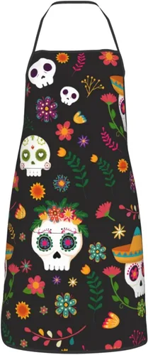 Miniatura 8 de Delantal de calavera de azúcar, delantales de cocina para hombres y mujeres, delantal de cocina, delantal de chef, delantales de jardín ajustables