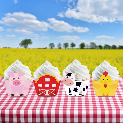 Miniatura 2 de 24 envoltorios de cupcakes de animales de granja para ducha, suministros de fiesta de cumpleaños, decoraciones de fiesta de boda