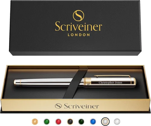 Miniatura 13 de Scriveiner – Bolígrafo roller azul medianoche, con lacado azul y acabado cromado, repuesto de tinta Schmidt, para hombres y mujeres, para 13. Azul